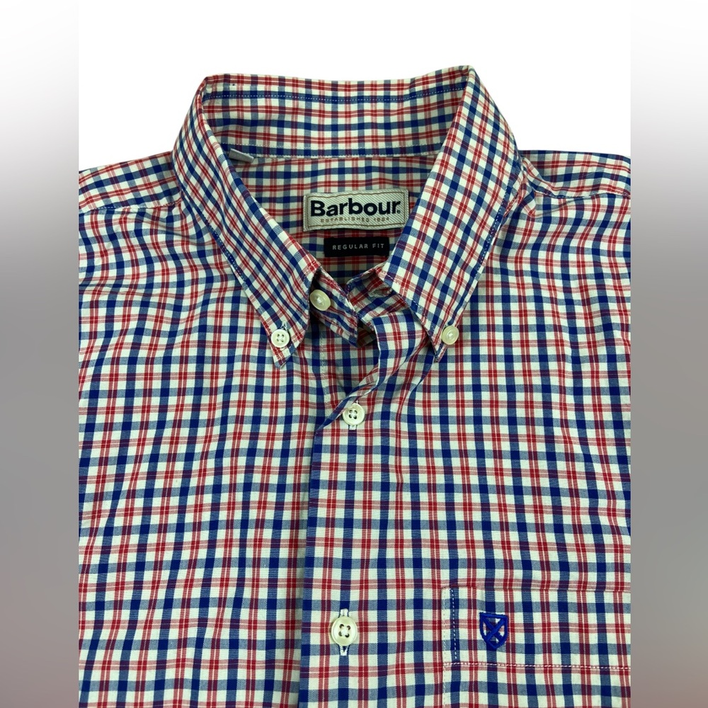 Barbour Shirt Mens XL Regular Fit Red Blue Check Plaid Button Down Shirt